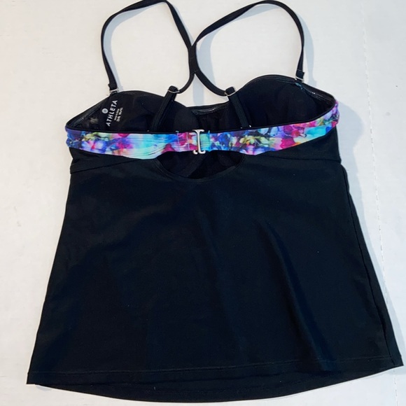 Athleta Size 36 B/C Strapless Multiway Black Watercolor Trim Tankini 3237 - Picture 5 of 9